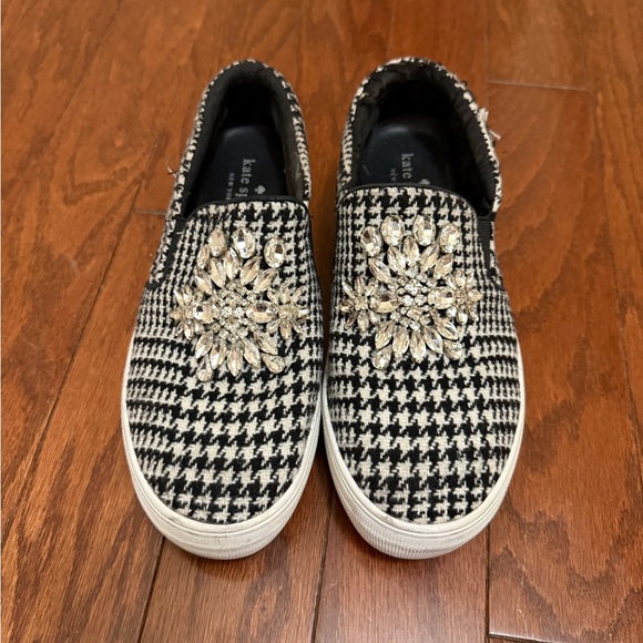 kate spade Shoes - Kate Spade Gizelle Houndstooth Embellished Slip On Sneakers Women 6.5 Rhinestone